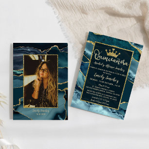 Tealgrön guldagat Spansk Quinceañera Foto Inbjudningar