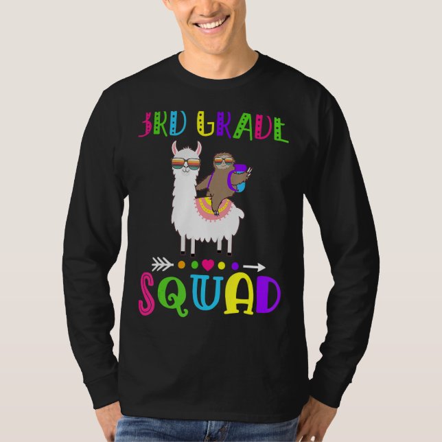 Team 3rd Klass Squad Llama Sloth Back to school T Shirt (Framsida)