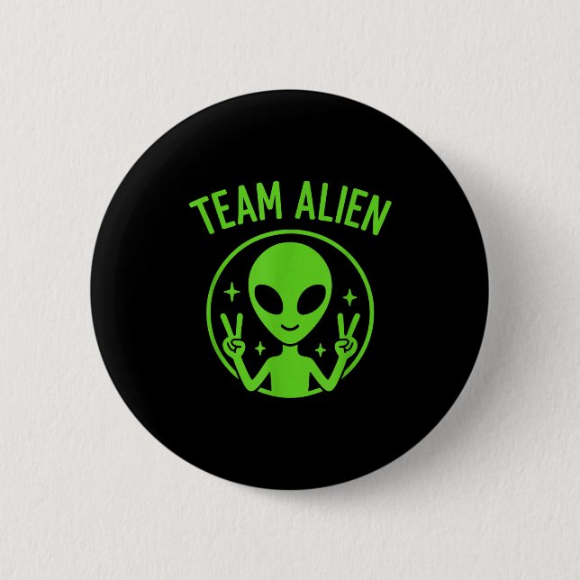 Team Alien – Roligt Grönt Utomjordiskt Freds Si Knapp (Framsida)