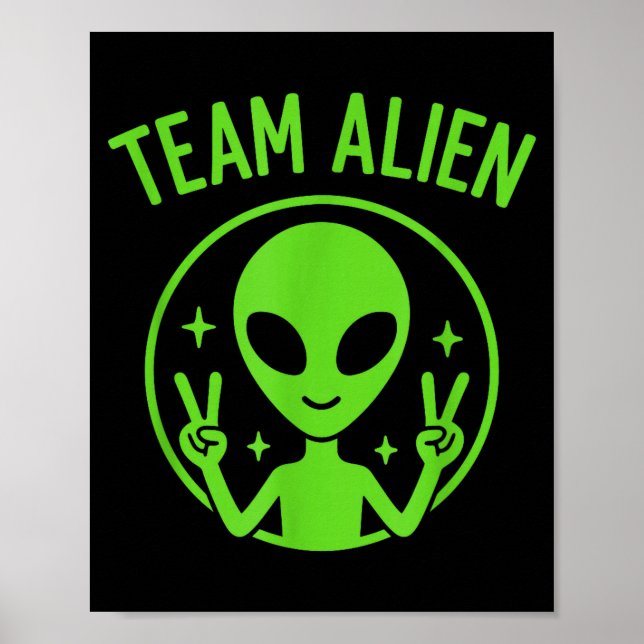Team Alien – Roligt Grönt Utomjordiskt Freds Si Poster (Framsidan)