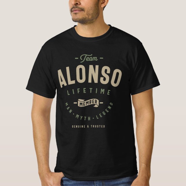 Team Alonso-livstidsmedlem Personlig Namn T Shirt (Framsida)