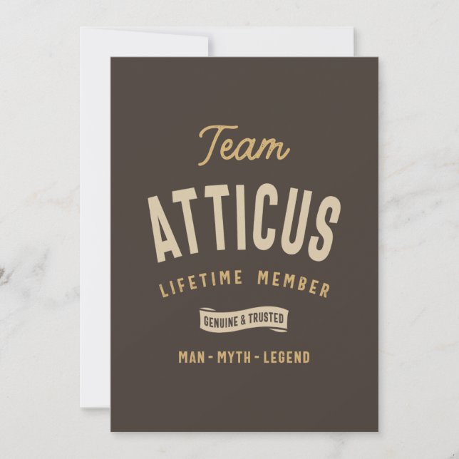Team Atticus-livstidsmedlem Personlig Namn Inbjudningar (Framsida)