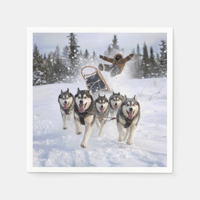 Team av Huskies som drar en släde Pappersservett (Framsidan)