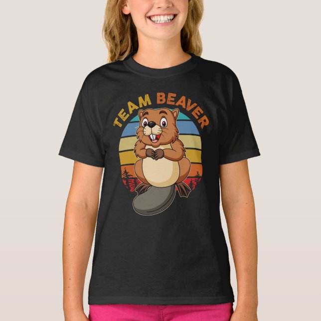 Team Beaver Retro Sunset Beavers Älskare T Shirt (Framsida)
