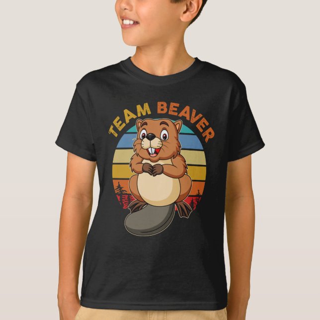 Team Beaver Retro Sunset Beavers Älskare T Shirt (Framsida)