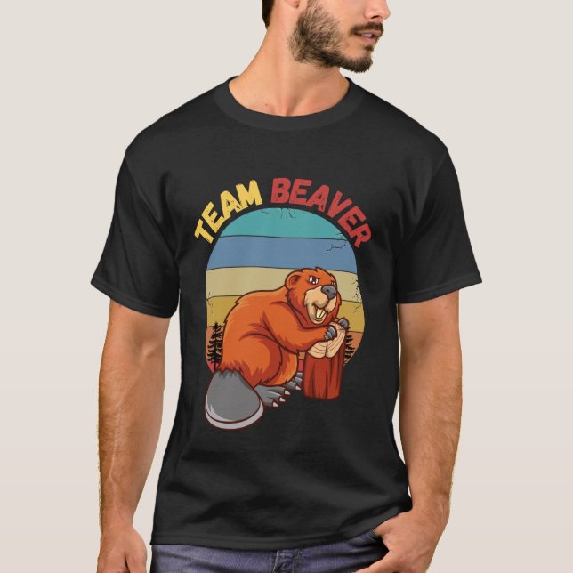 Team Beaver Retro Sunset Beavers Älskare T Shirt (Framsida)