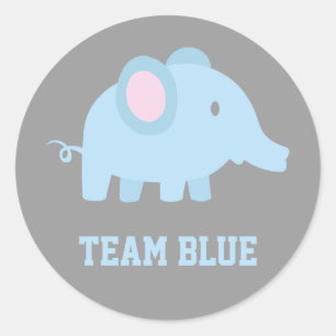 Team Blå, Baby Pojke Elefant, Köns Avslöjande Fest Runt Klistermärke