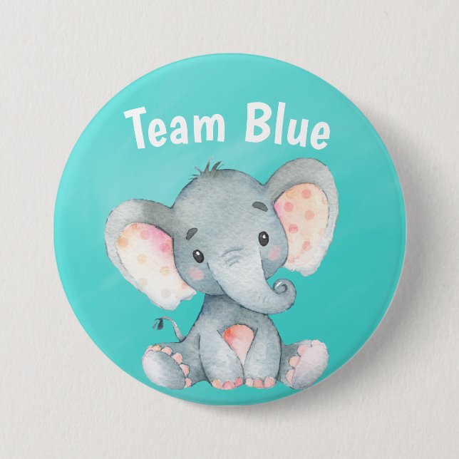 Team Blue Baby Elephant Baby Shower Guessing Game Knapp (Framsida)