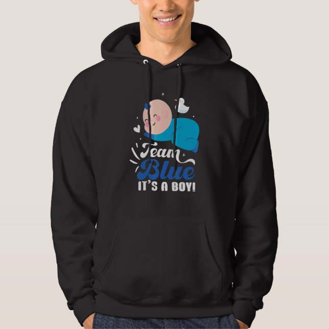 Team Blue It's A Boy Pregnancy Baby Gender Reveal Hoodie (Framsida)
