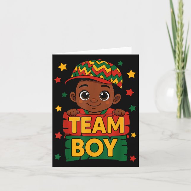 Team Boy Black Kids Gender Reveal Baby Announcemen Kort (Framsida)