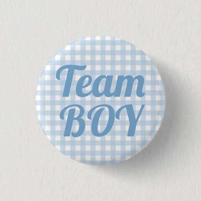 Team Boy Blue Gender Reveal Party Button Small Knapp (Framsida)
