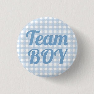Team Boy Blue Gender Reveal Party Button Small Knapp