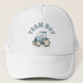 Team Boy Cute Blue Farm Tractor Gender Reveal Keps