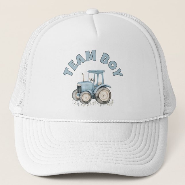 Team Boy Cute Blue Farm Tractor Gender Reveal Keps (Framsida)