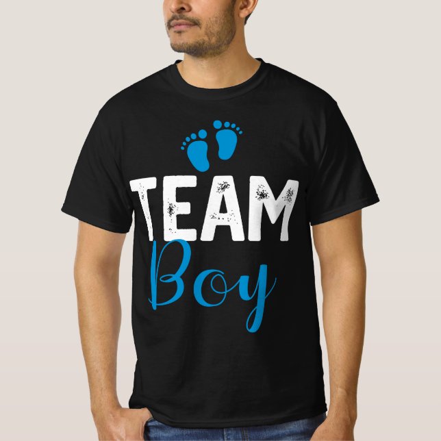 Team Boy Gender Reveal Baby Shower T Shirt (Framsida)