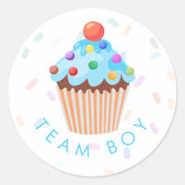 Team Boy Gender Reveal Party Vote Cupcak Runt Klistermärke