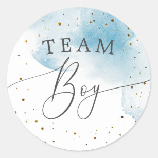 Team Boy Gender Reveal Watercolor Blue Vote Runt Klistermärke