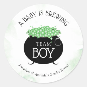 Team Boy Halloween Baby Brewing Gender Reveal Runt Klistermärke