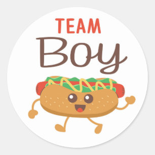 Team Boy-hotdog-genderna avslöjar dekal Runt Klistermärke