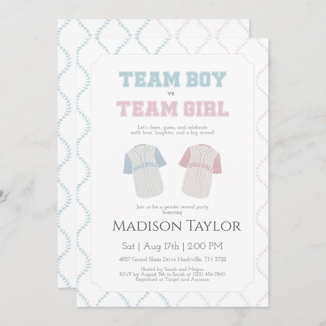 Team Boy vs Team Girl Baseball Gender Reveal  Inbjudningar (Fram/baksida)
