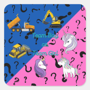 Team Boy vs Team Girl Heavy Equipment vs Unicorns Fyrkantigt Klistermärke
