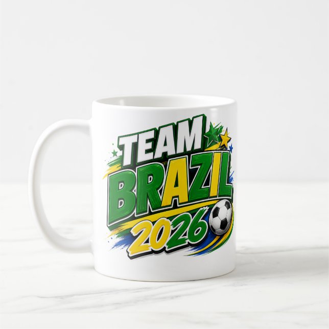 TEAM BRASILIEN 2026 Fotbollsfanmugg | Brasiliansk Kaffemugg (Vänster)