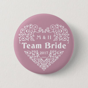 Team Bride anpassningsbar-monogram och bröllopskna Knapp
