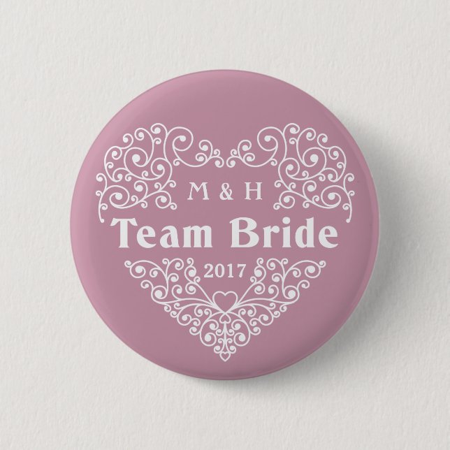 Team Bride anpassningsbar-monogram och bröllopskna Knapp (Framsida)