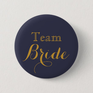 Team Bride Blue Guld Bröllop Knapp