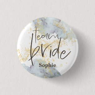 Team Bride Blue Ombre Watercolor Guld Namn Knapp