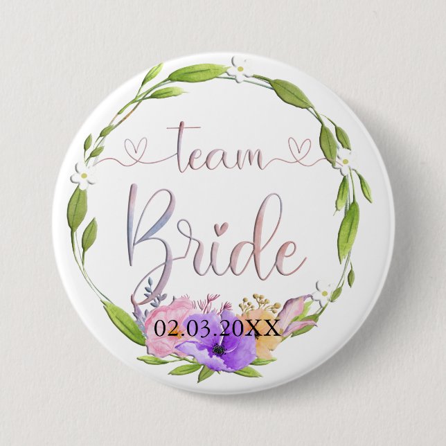 Team Bride! Blumen Kranz Button Knapp (Framsida)