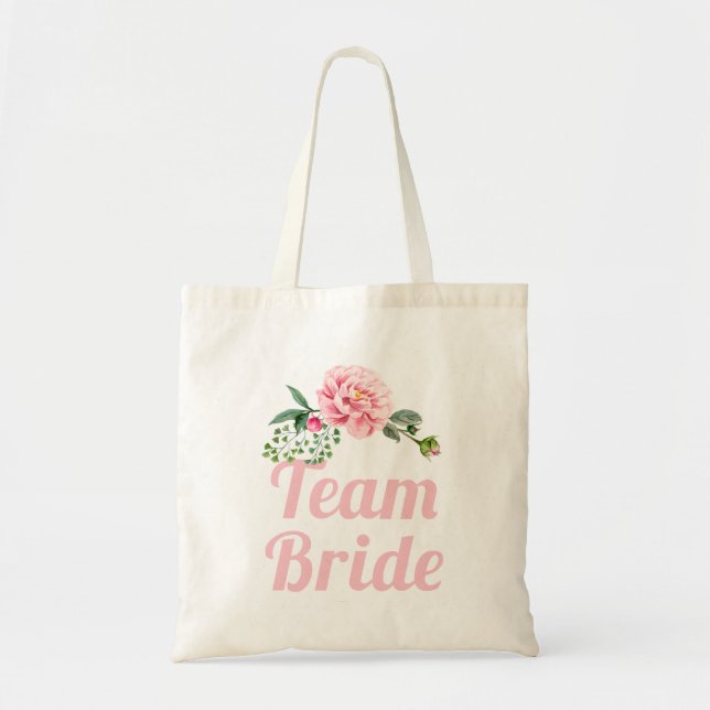 Team Bride Bridesmaid Romantic Rosa ros Blommigt Tygkasse (Framsidan)