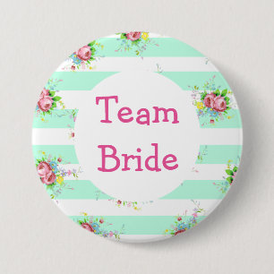 "Team Bride" Brölllopsknapp Mintgrön Blommig Rosa Knapp
