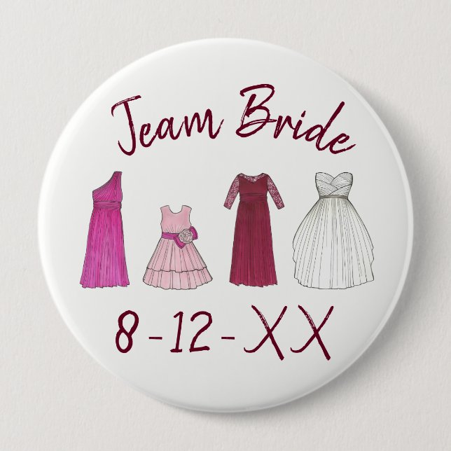 TEAM BRIDE Brudens sida Bridesmaid Flowergirl Gown Knapp (Framsida)