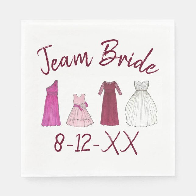 TEAM BRIDE Brudens sida Bridesmaid Flowergirl Gown Pappersservett (Framsidan)