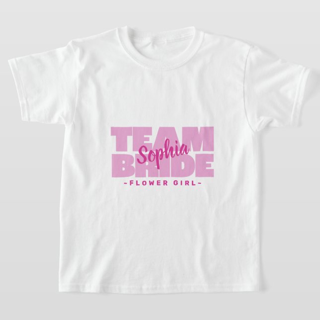 Team Bride Brudens sida Namn Flower Girl Rosa T Shirt (Laydown)