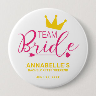 Team Bride Button. Krona, Cupid Arrow, Heart Knapp