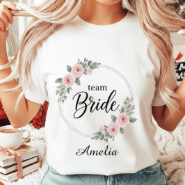 Team Bride Custom Elegant Pink Floral Gold Wedding T Shirt