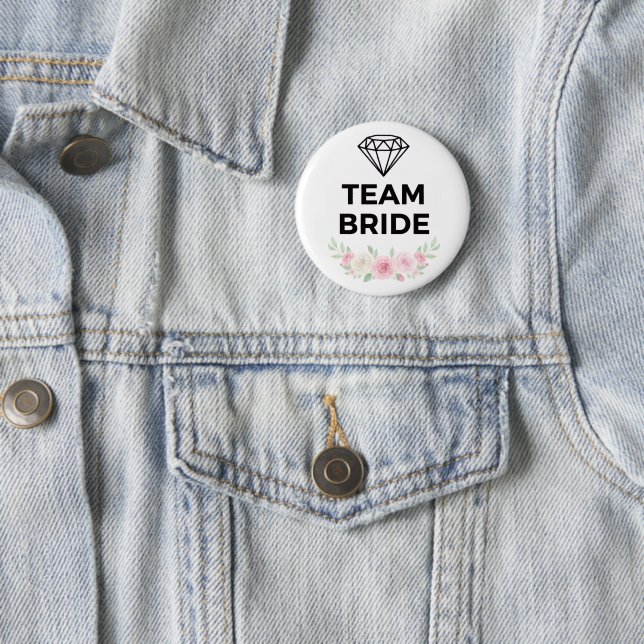 Team Bride Diamond and Flowers Button Pin Knapp (In Situ)