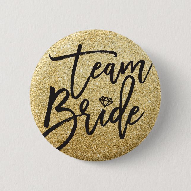Team Bride Diamond Brudens sida Chic Guld Glitter Knapp (Framsida)