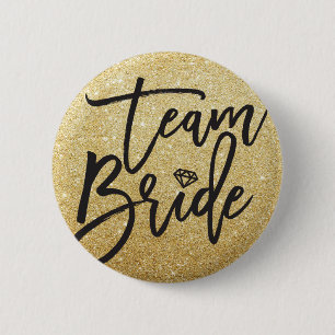 Team Bride Diamond Brudens sida Chic Guld Glitter Knapp