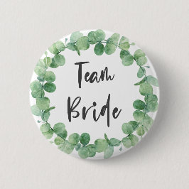 Team Bride Eucalyptus Utandning Grönt Bröllop Knapp