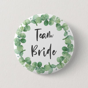 Team Bride Eucalyptus Utandning Grönt Bröllop Knapp