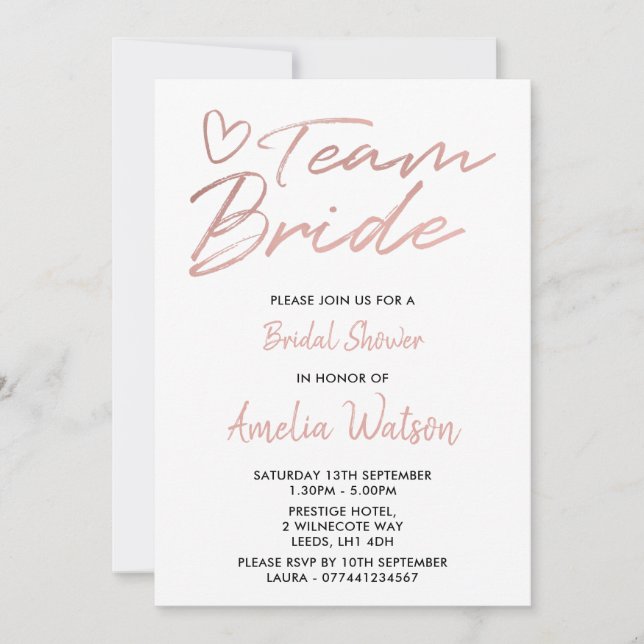 Team Bride Faux rosegold möhippa inbjudan (Framsida)