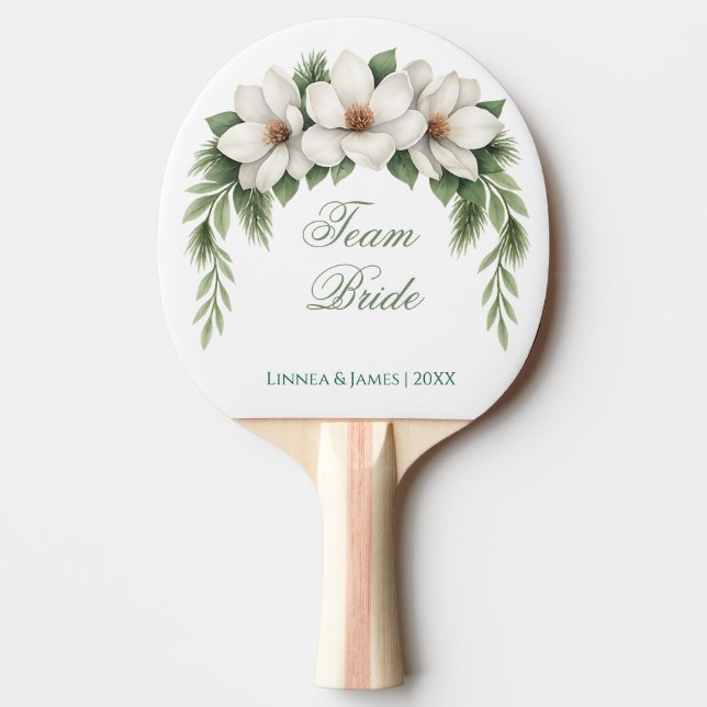 Team Bride Groom Magnolia Winter Wedding Gräs Träd Pingisracket (Framsidan)