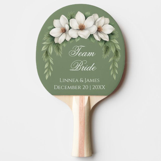 Team Bride Groom Magnolia Winter Wedding Gräs Träd Pingisracket (Framsidan)