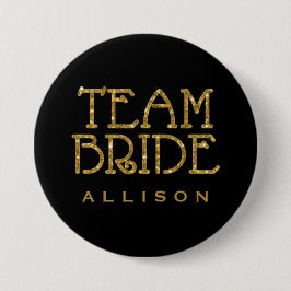 Team Bride Guld Faux Glitter Namn bricka Knapp