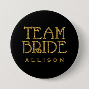 Team Bride Guld Faux Glitter Namn bricka Knapp