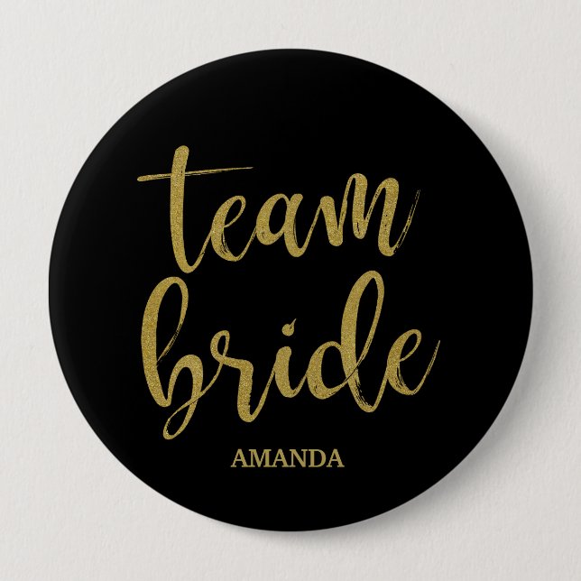 Team Bride Guld Glitter Bridesmaid Bachelorette Knapp (Framsida)