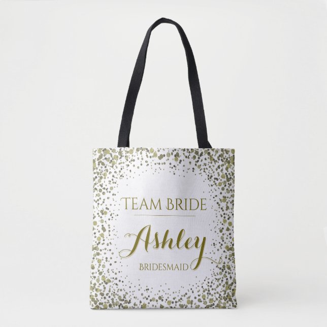 Team Bride Guld Glitter Confetti Dots Tygkasse (Framsida)